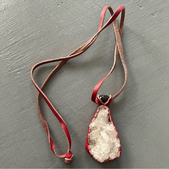 Artist Made Leather & Rock Crystal Pendant Necklace - Picture 8 of 8